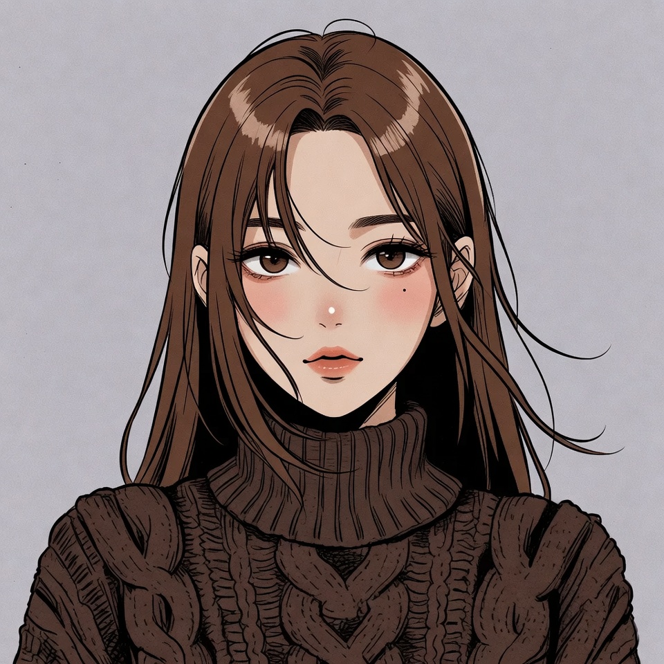 Anime girl in brown turtleneck sweater Anime girl in brown turtleneck sweater