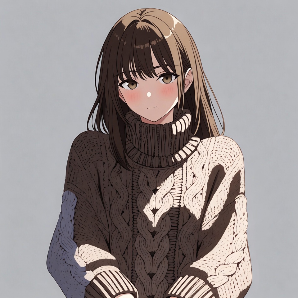 Anime girl in brown turtleneck sweater Anime girl in brown turtleneck sweater