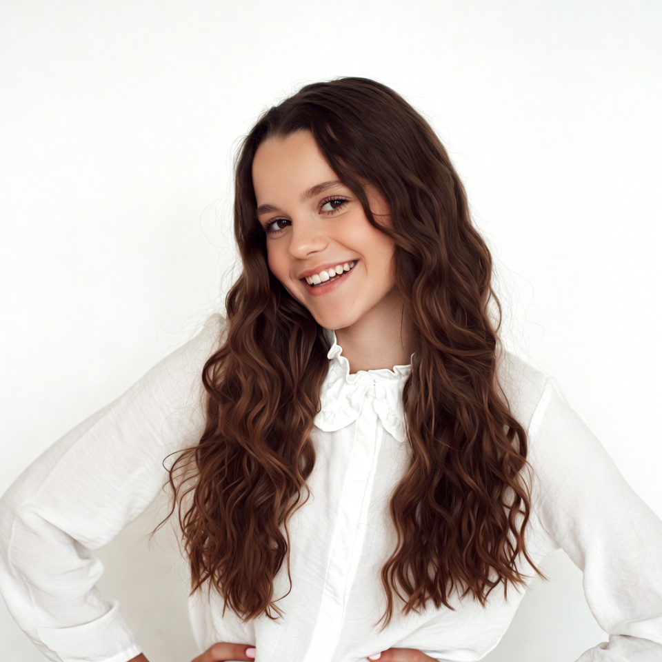 Smiling girl with curly brown hair Smiling girl with curly brown hair