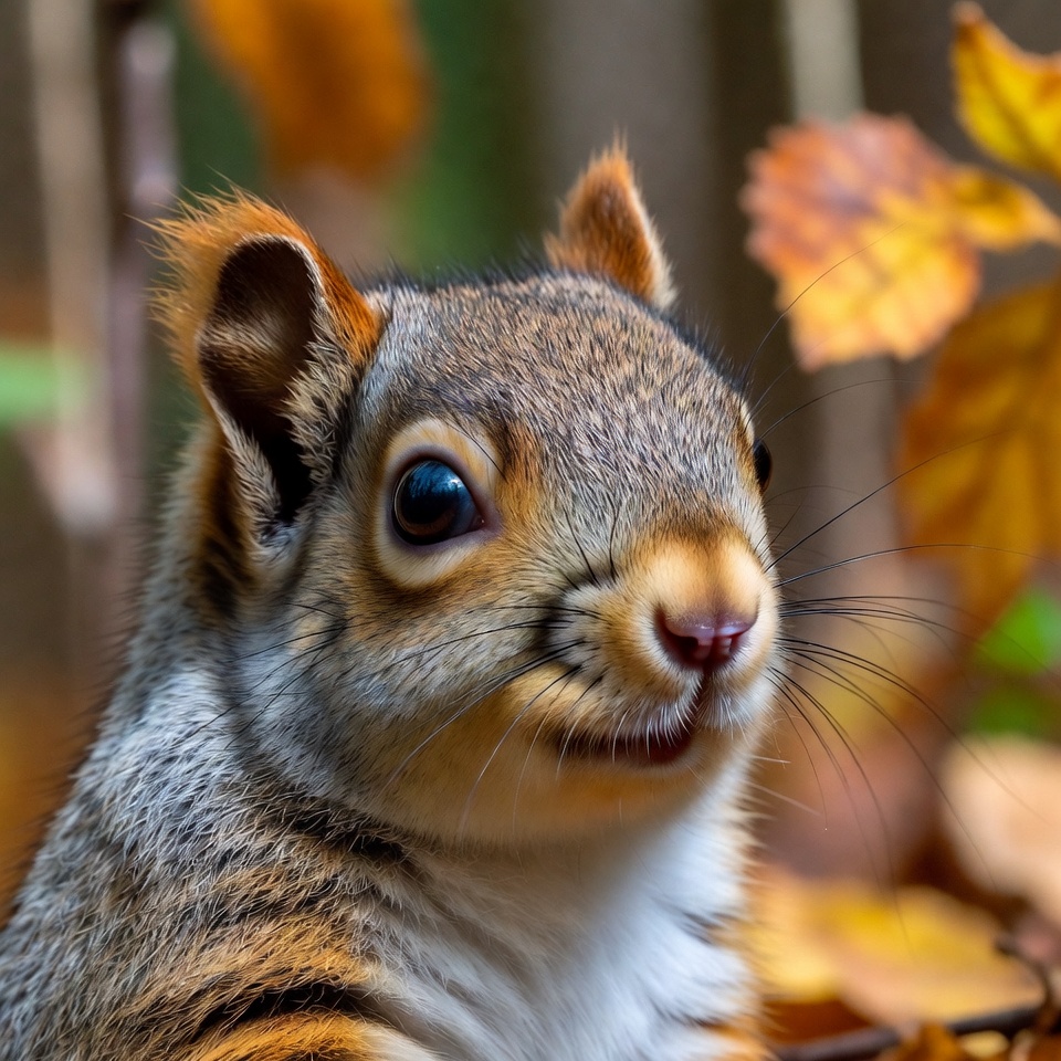 Cute squirrel with autumn leaves Cute squirrel with autumn leaves