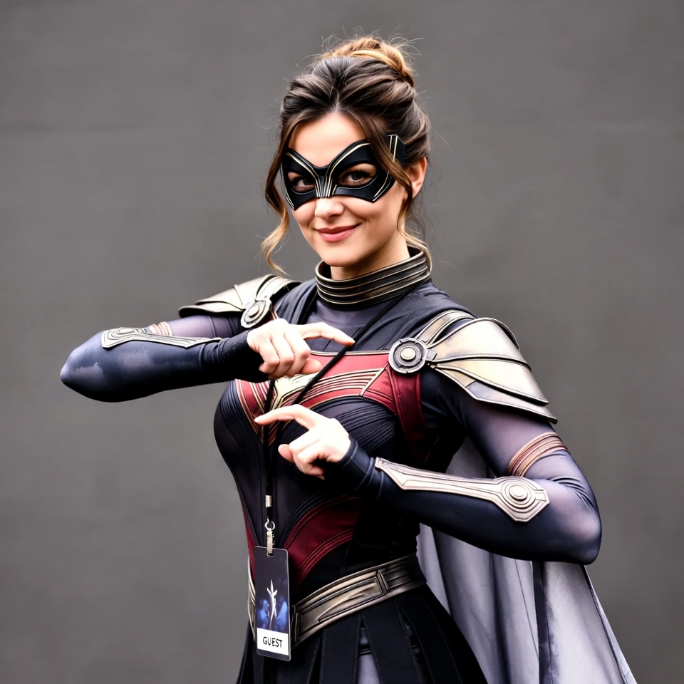 Woman in black superhero costume with mask Woman in black superhero costume with mask