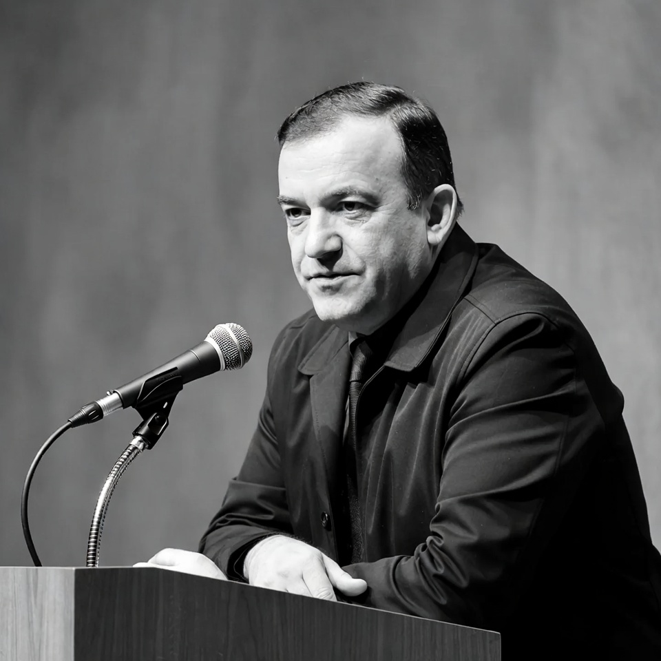 Man speaking at podium Man speaking at podium