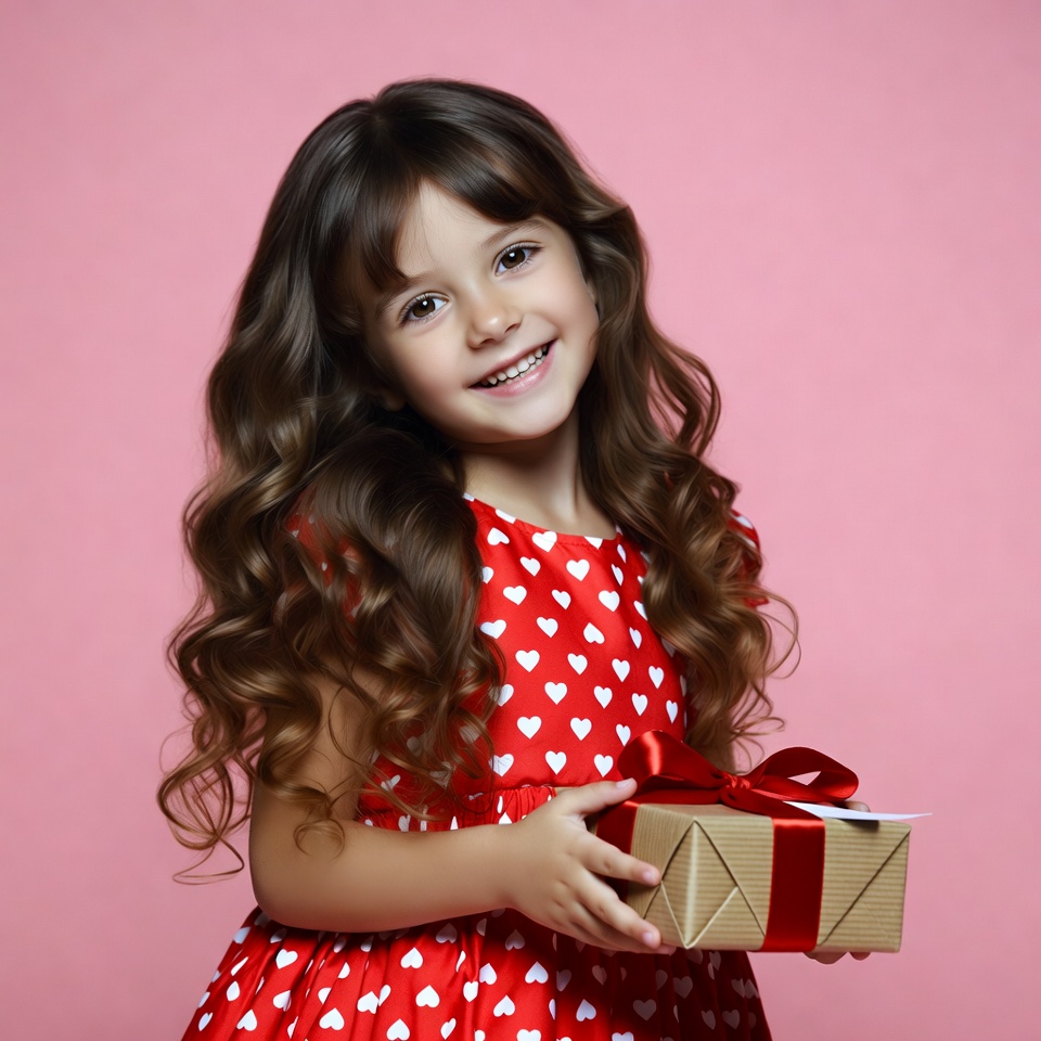 Girl holding heart gift box Girl holding heart gift box