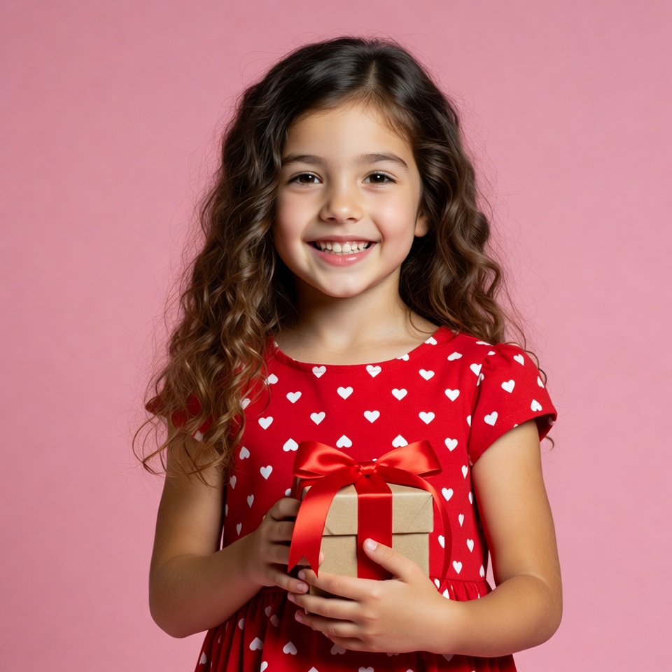 Girl holding red gift box Girl holding red gift box