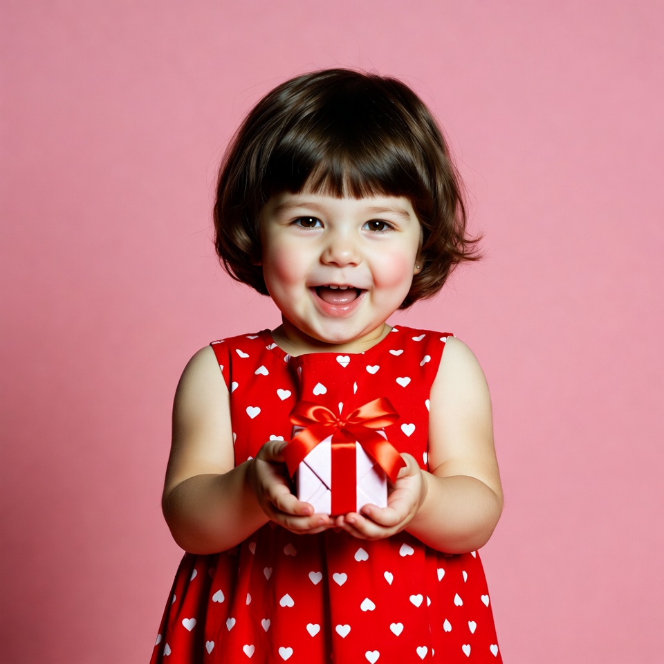 Toddler girl holding red gift box Toddler girl holding red gift box