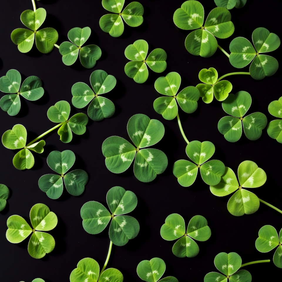 Four-leaf clovers on black background Four-leaf clovers on black background