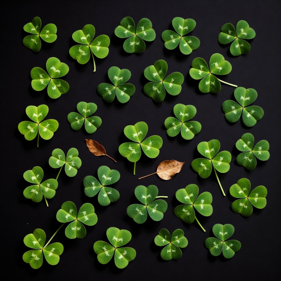 Four-Leaf Clovers on Black Background Four-Leaf Clovers on Black Background