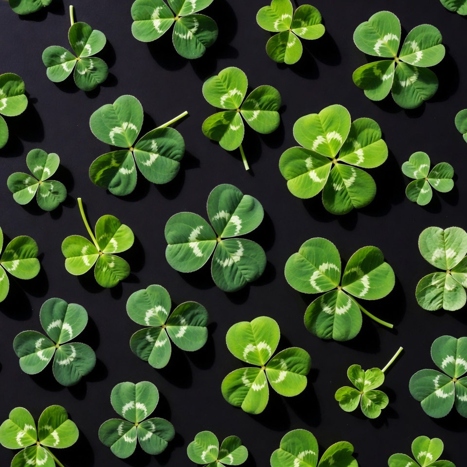 Four-Leaf Clovers on Black Background Four-Leaf Clovers on Black Background