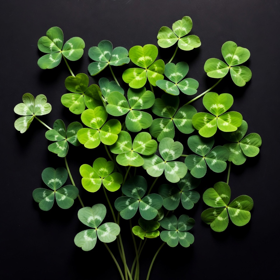 Four-leaf clovers on black background Four-leaf clovers on black background