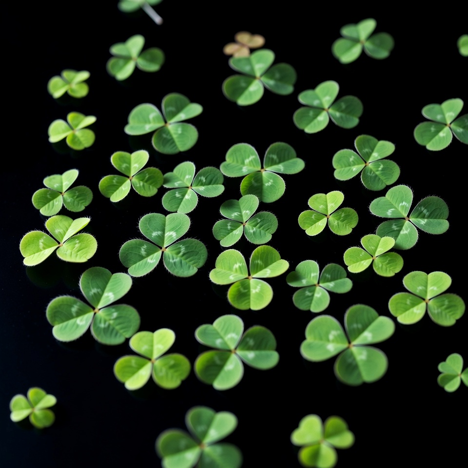 Four-leaf clovers on black background Four-leaf clovers on black background