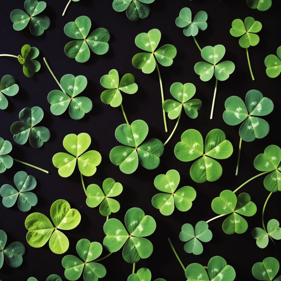 Four-leaf clovers on black background Four-leaf clovers on black background