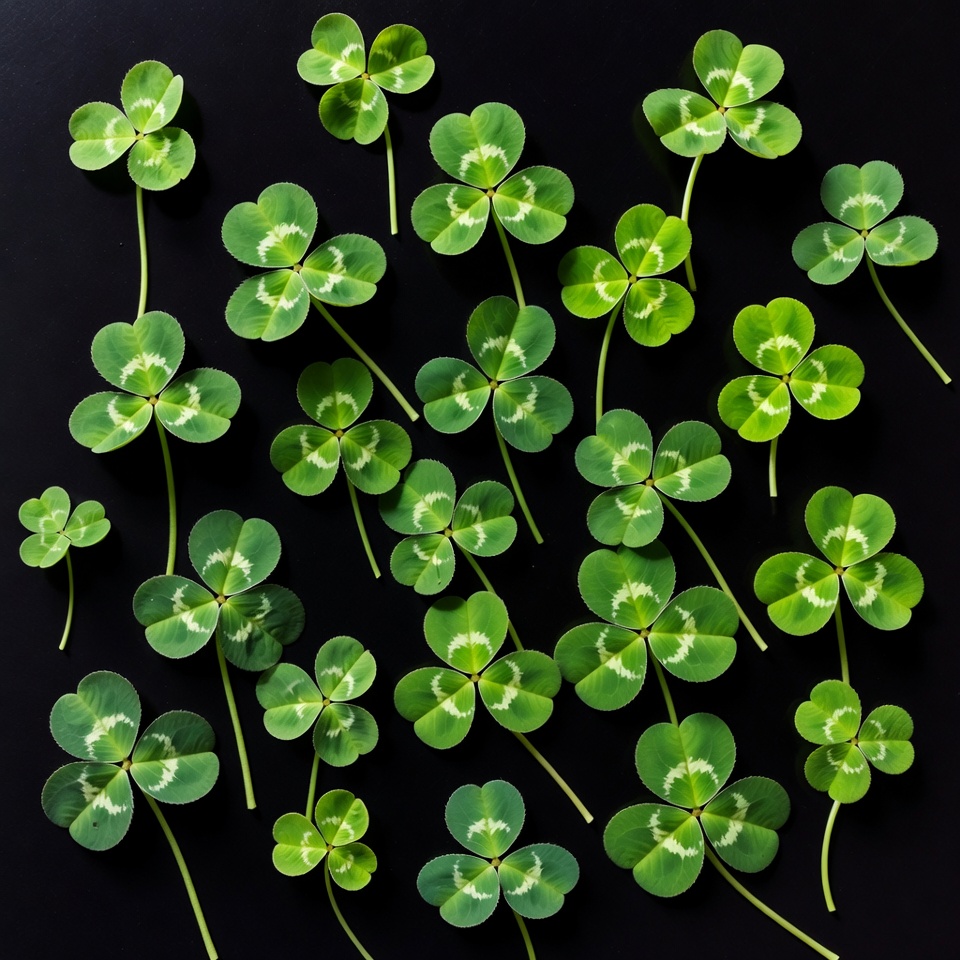 Four-leaf clovers on black background Four-leaf clovers on black background