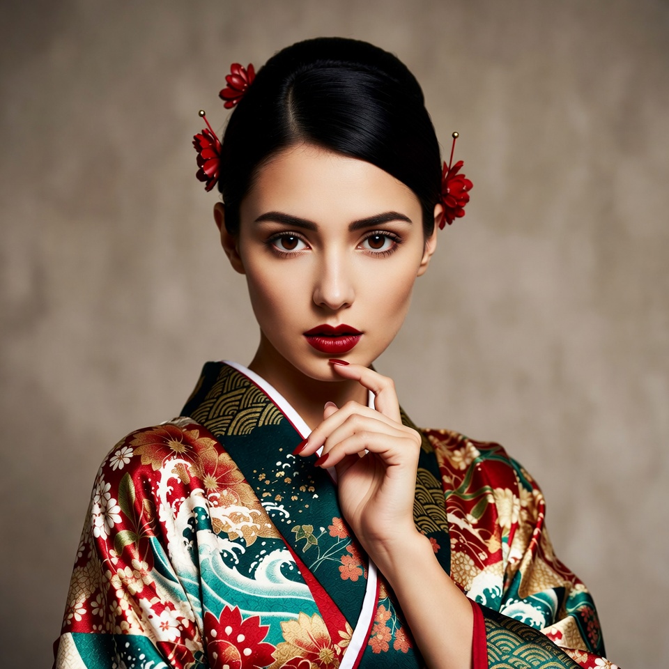 Asian woman in colorful kimono Asian woman in colorful kimono