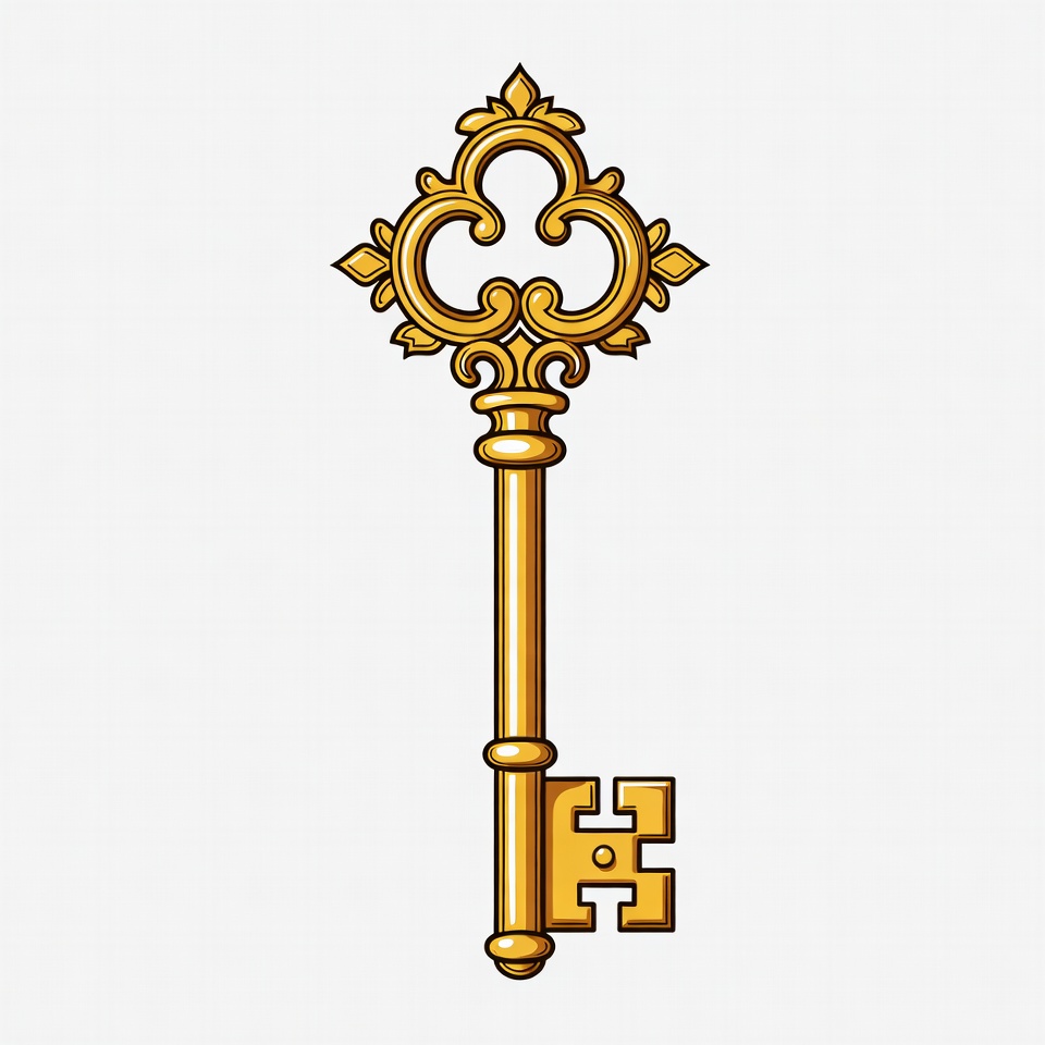 Golden ornate key illustration Golden ornate key illustration
