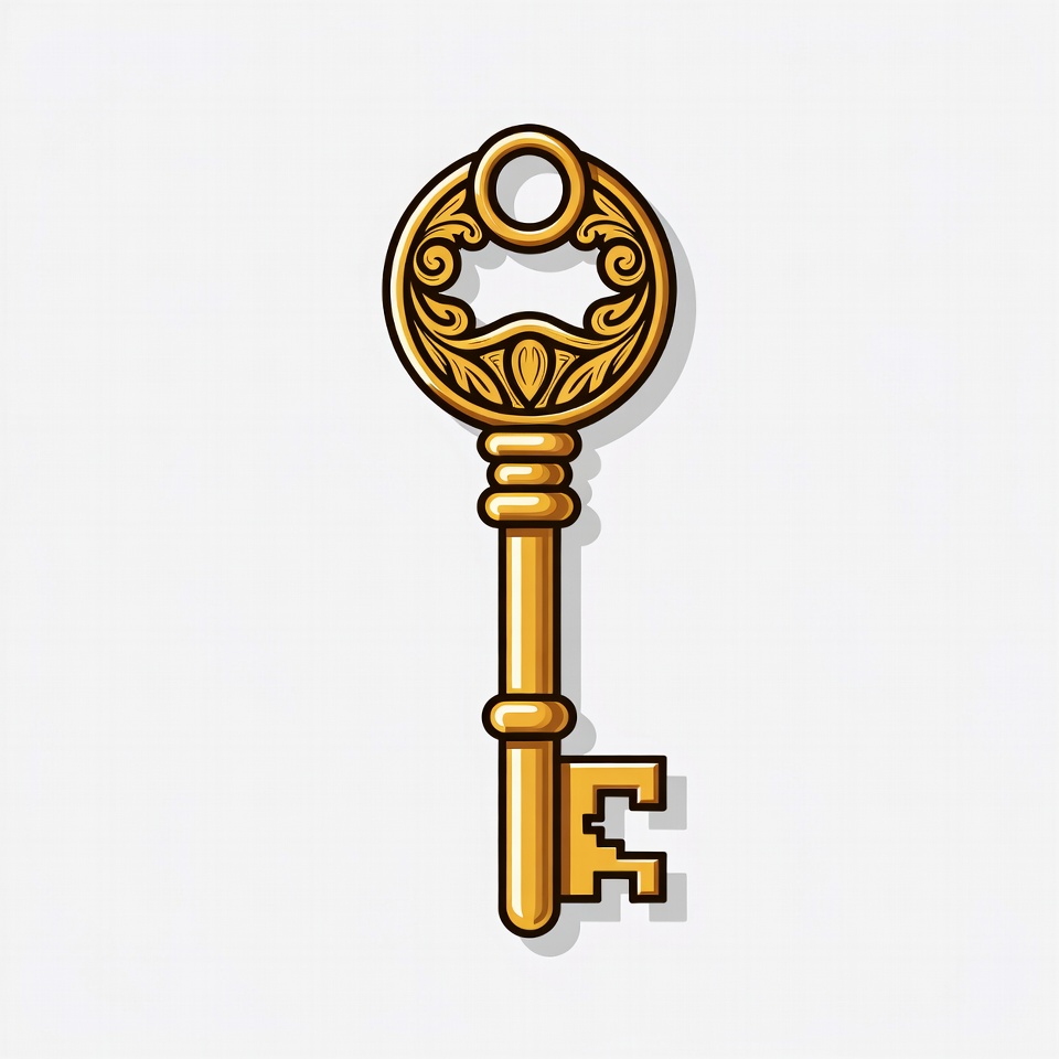 Golden ornate key illustration Golden ornate key illustration