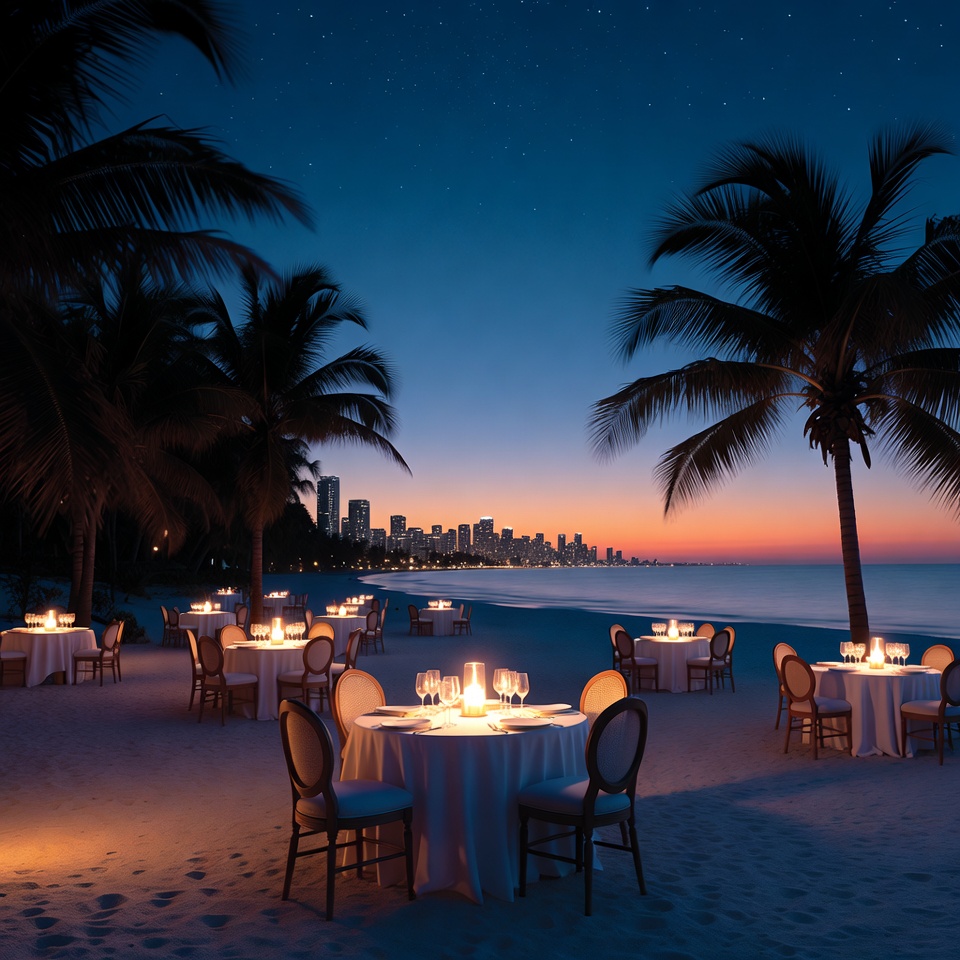 Romantic Beach Dinner at Night Romantic Beach Dinner at Night