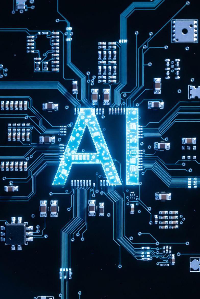 Glowing AI on Circuit Board Glowing AI on Circuit Board