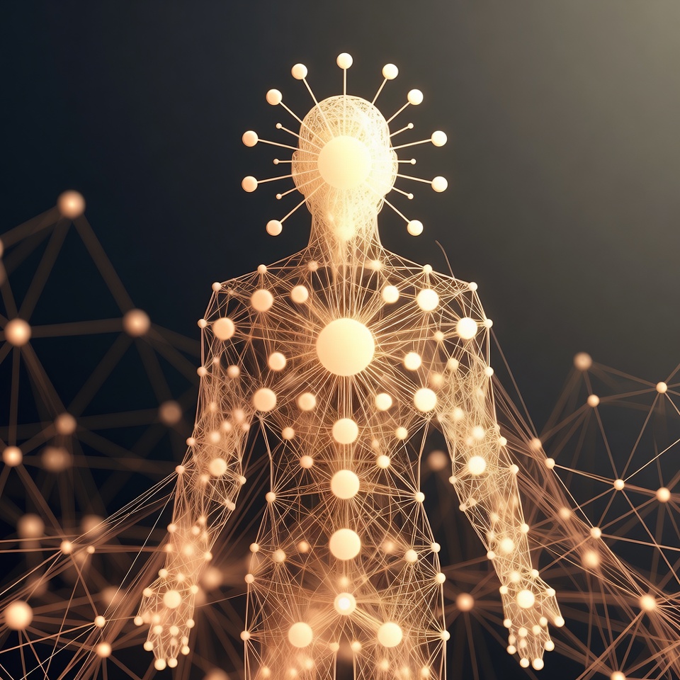 Glowing Wireframe Human Figure Glowing Wireframe Human Figure