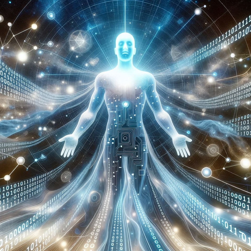 Glowing Blue Cyber Human Figure Glowing Blue Cyber Human Figure