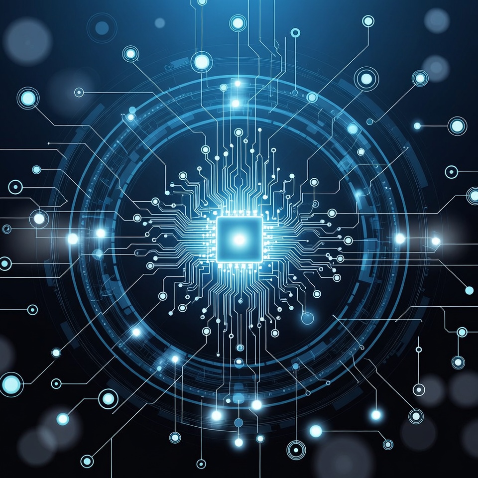 Glowing Blue Circuit Chip Illustration Glowing Blue Circuit Chip Illustration