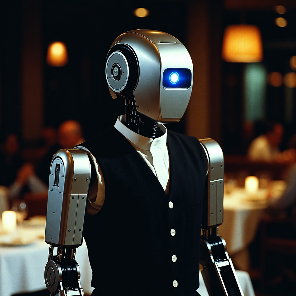 Robot waiter in restaurant Robot waiter in restaurant