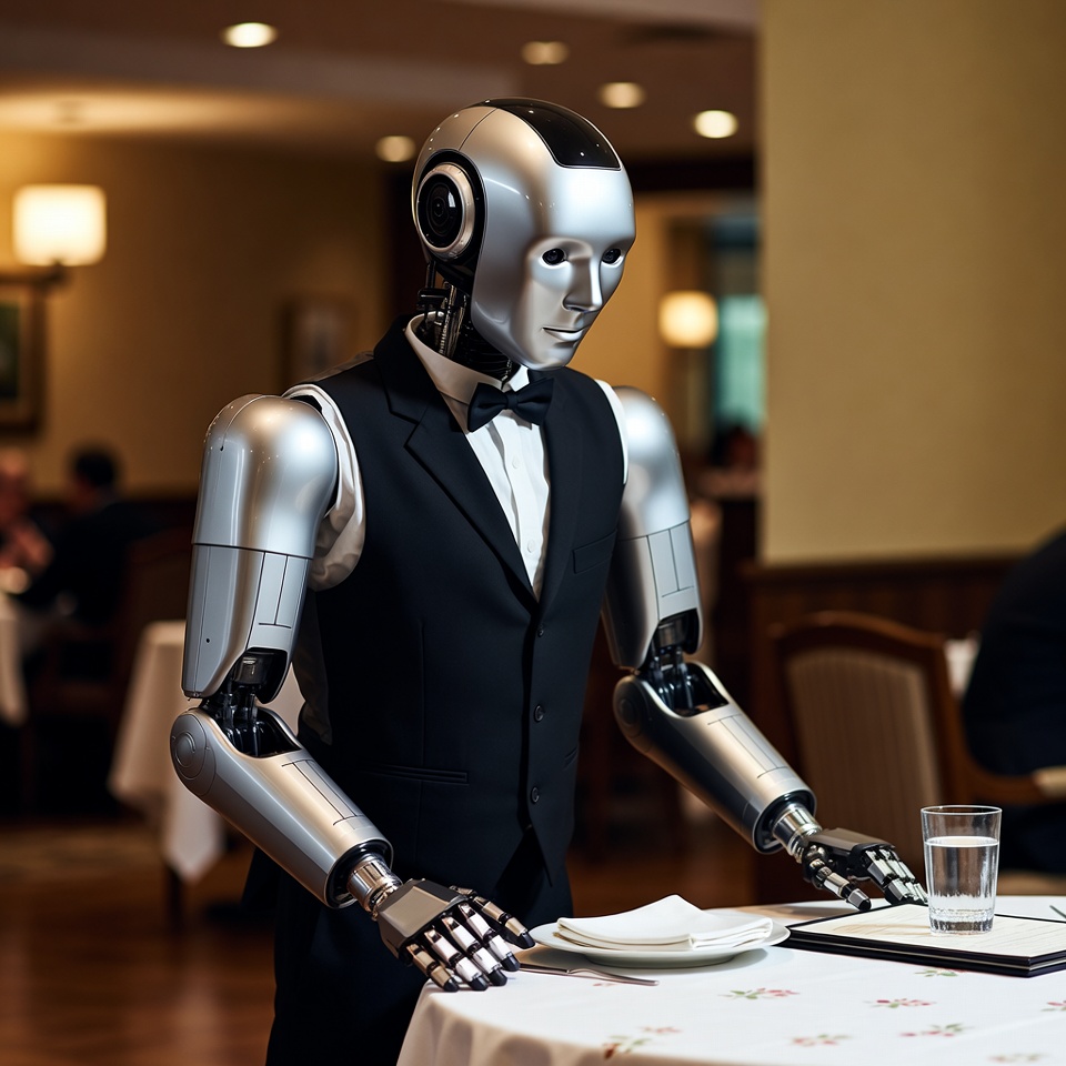 Robot waiter serving in restaurant Robot waiter serving in restaurant