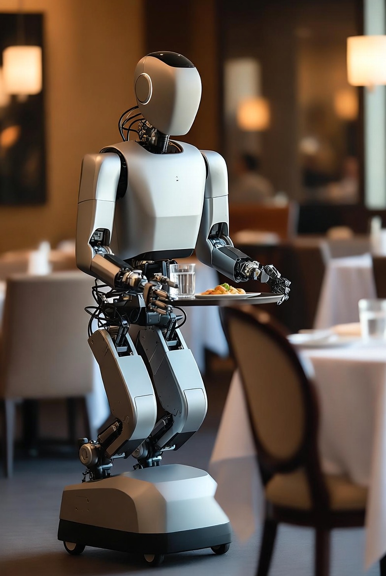 Robot serving tray in restaurant Robot serving tray in restaurant