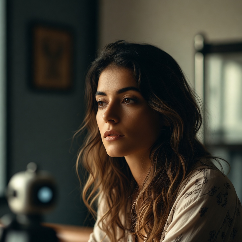Woman gazing thoughtfully at camera Woman gazing thoughtfully at camera