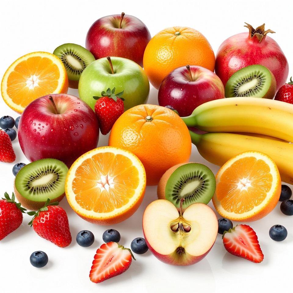 Fresh Mixed Fruits on White Background Fresh Mixed Fruits on White Background