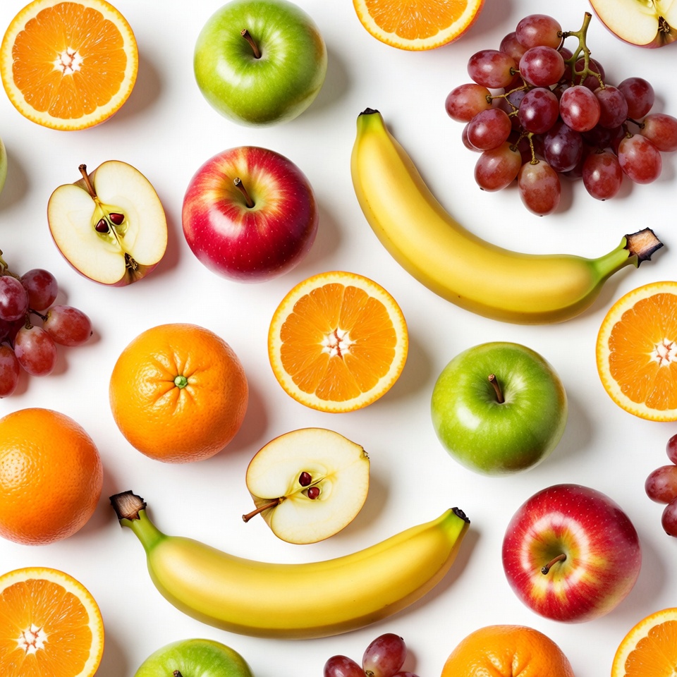 Fresh Fruit Assortment on White Background Fresh Fruit Assortment on White Background