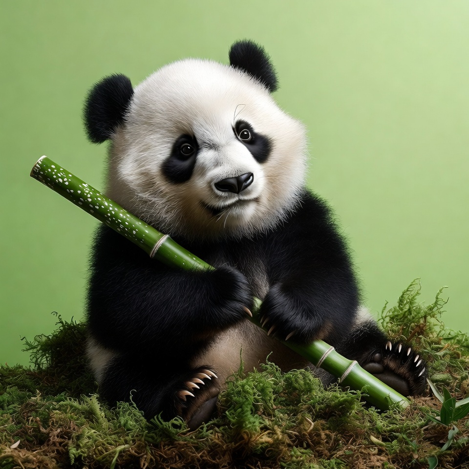 Baby panda holding bamboo Baby panda holding bamboo