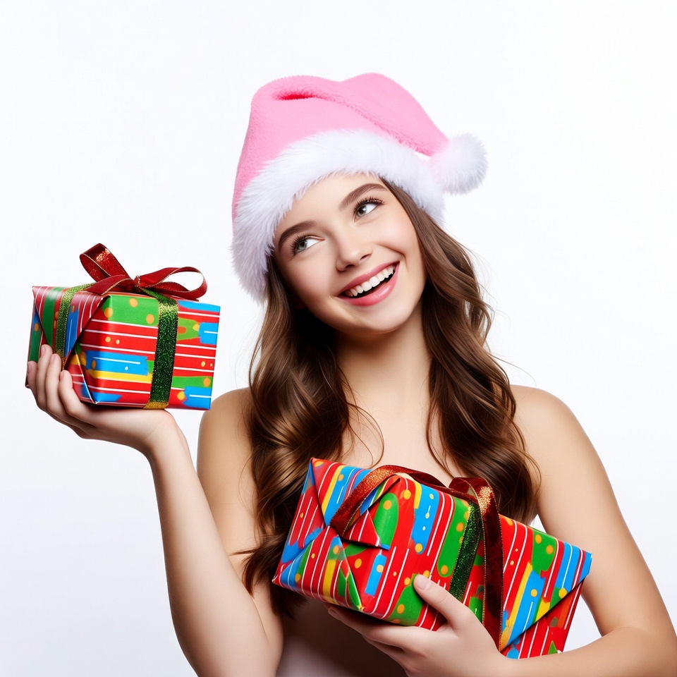 Smiling girl holding Christmas presents Smiling girl holding Christmas presents