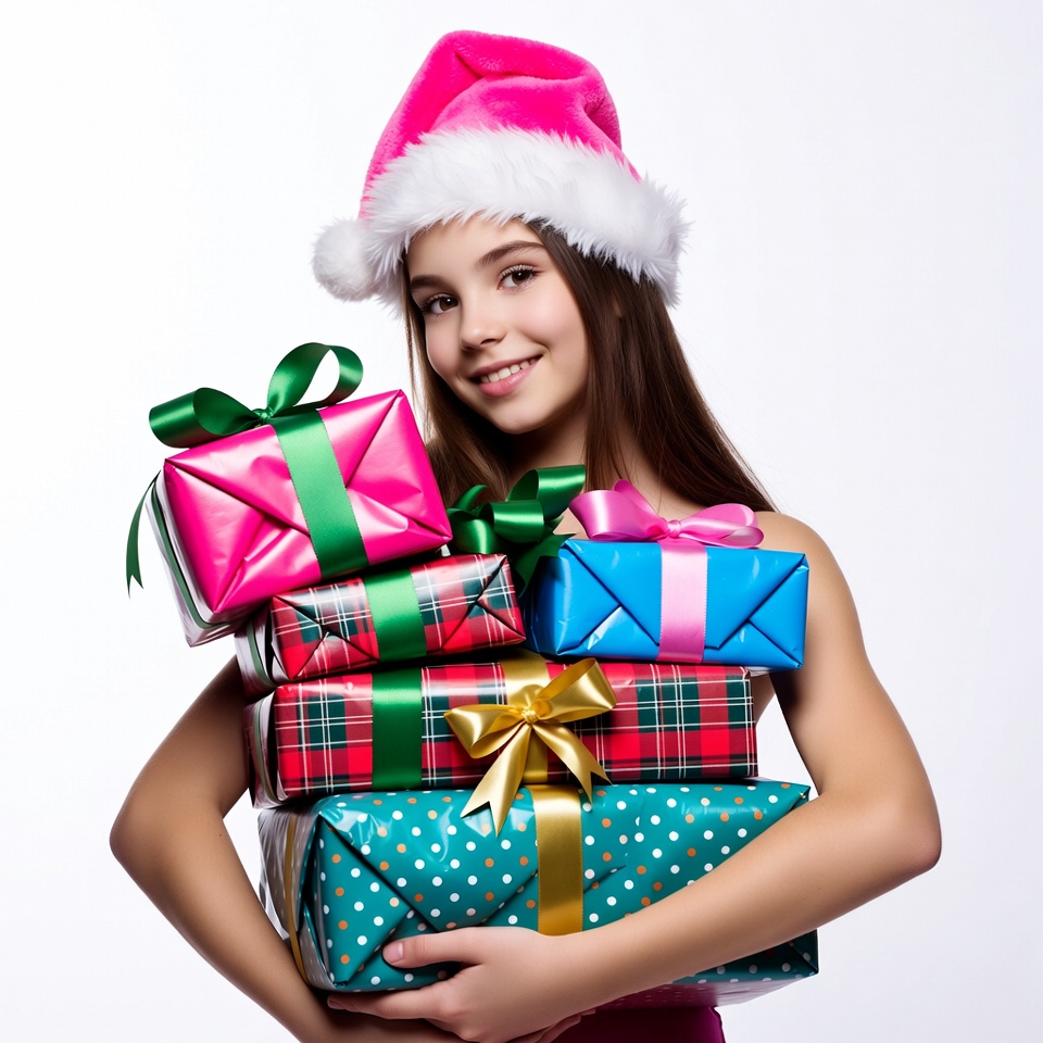 Girl holding Christmas presents Girl holding Christmas presents