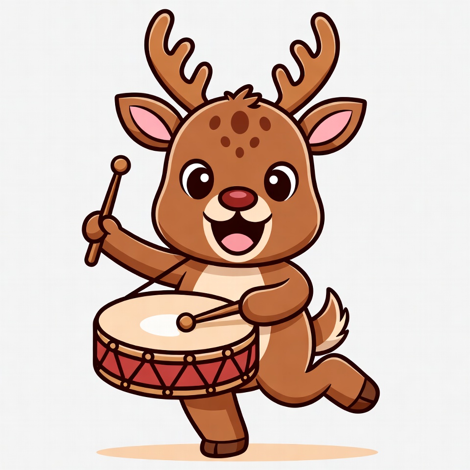 Cartoon Reindeer Playing Drum Cartoon Reindeer Playing Drum