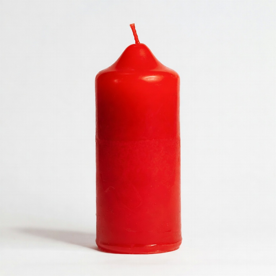 Red pillar candle on white background Red pillar candle on white background