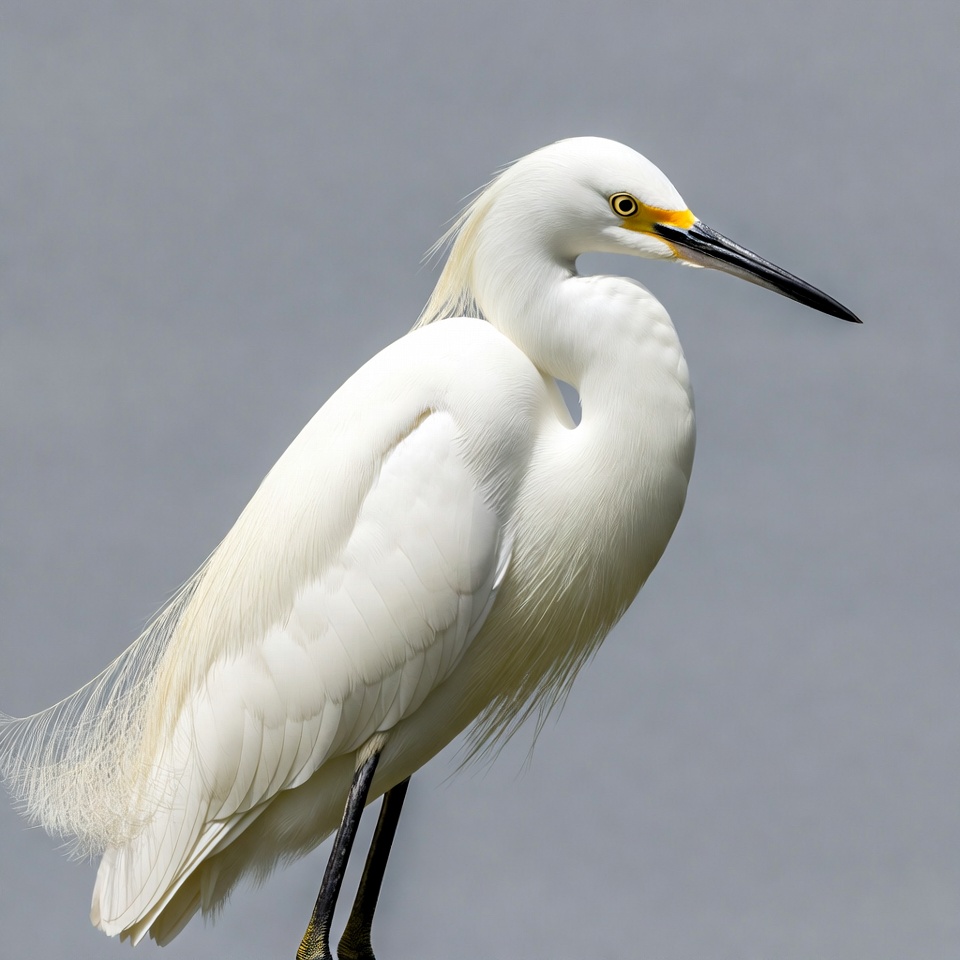 Snowy Egret Standing on Gray Background Snowy Egret Standing on Gray Background