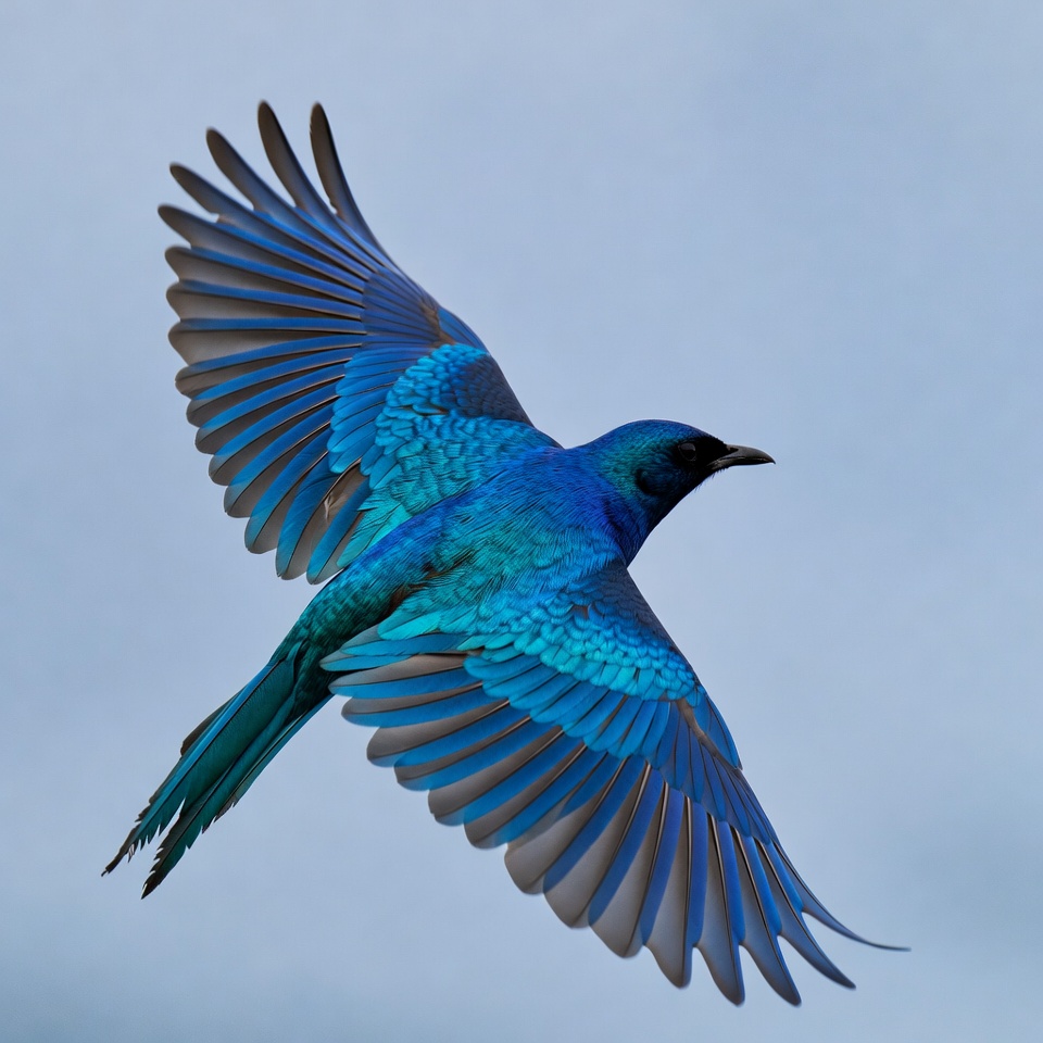 Blue bird flying with wings spread Blue bird flying with wings spread