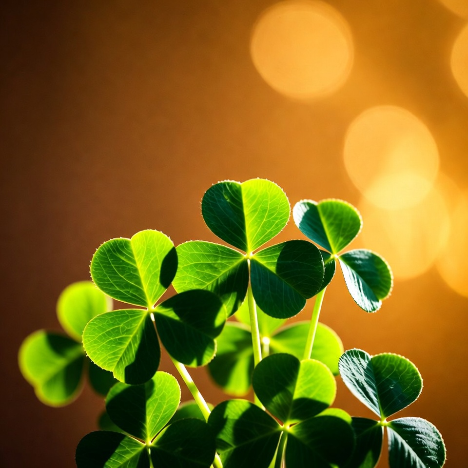 Four-leaf clover on orange bokeh background Four-leaf clover on orange bokeh background
