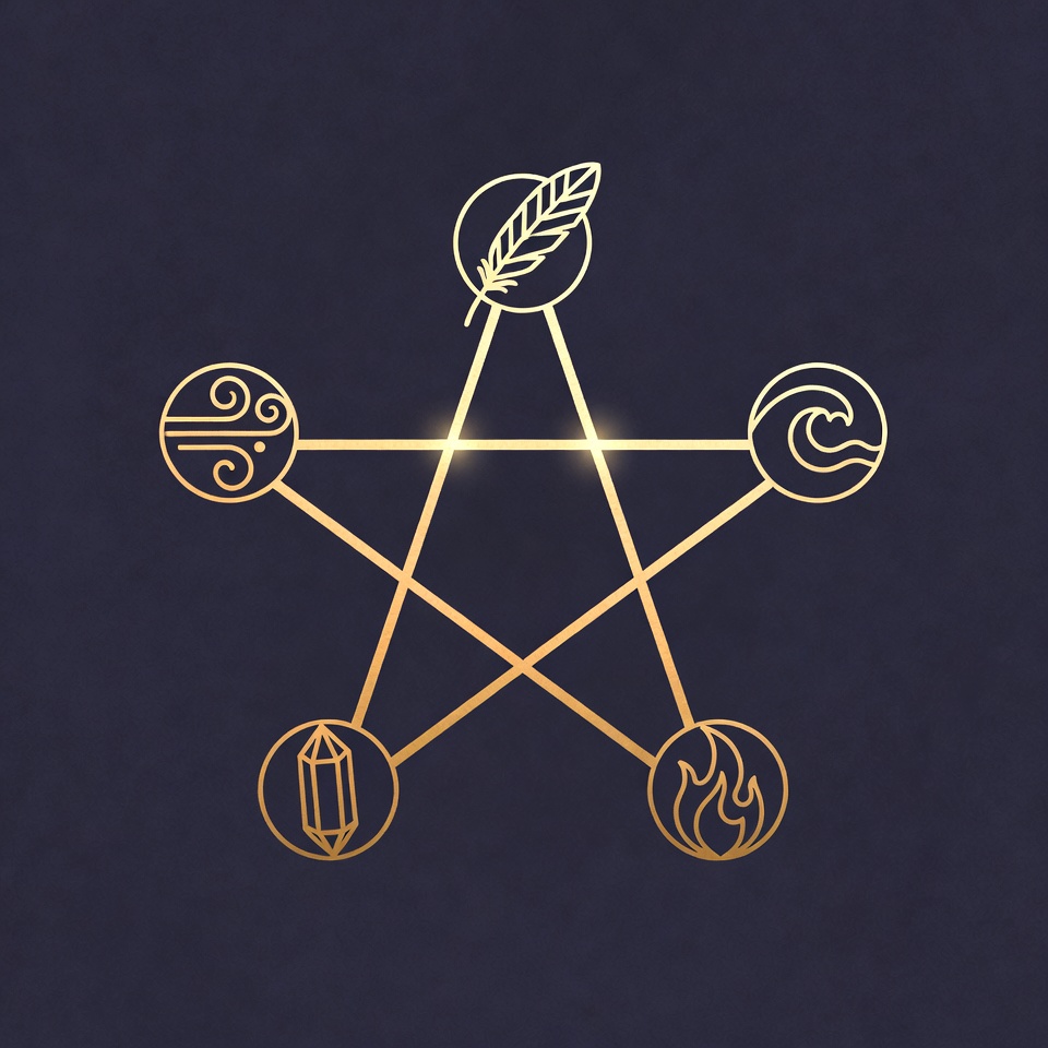Golden Pentagram with Five Elements Golden Pentagram with Five Elements