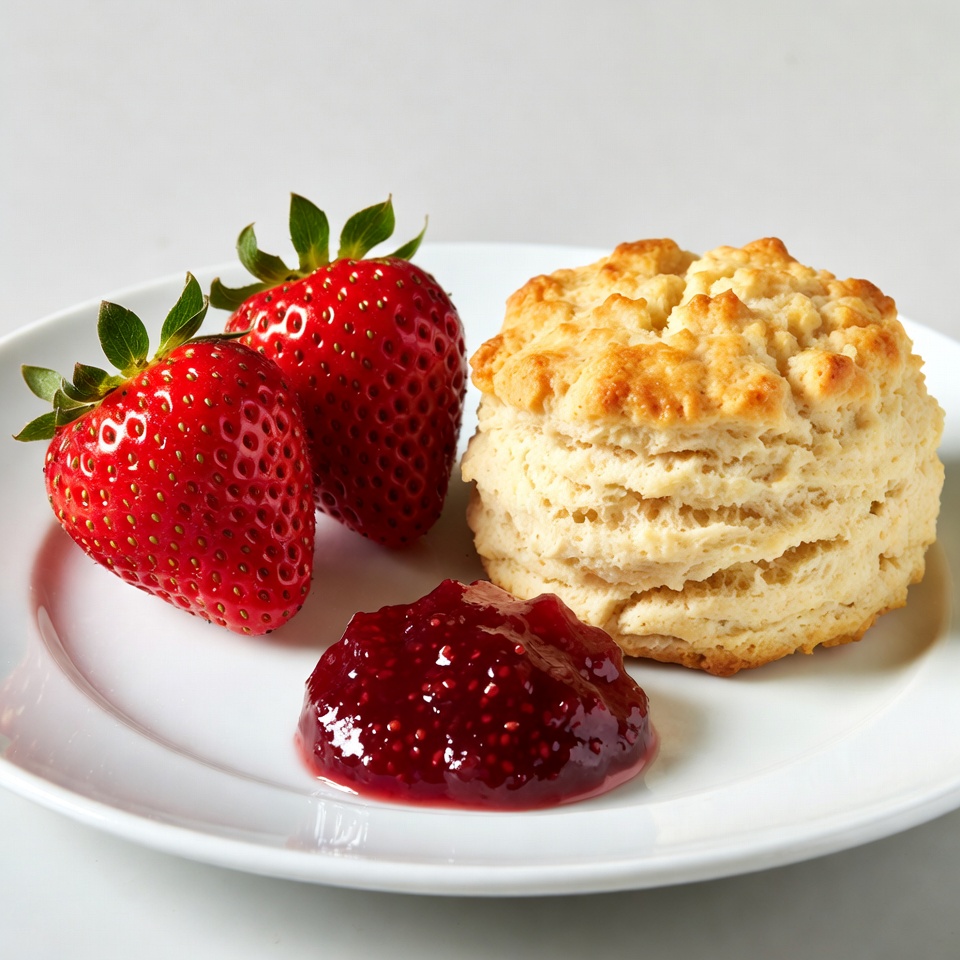 Strawberries, Biscuit and Jam on Plate Strawberries, Biscuit and Jam on Plate
