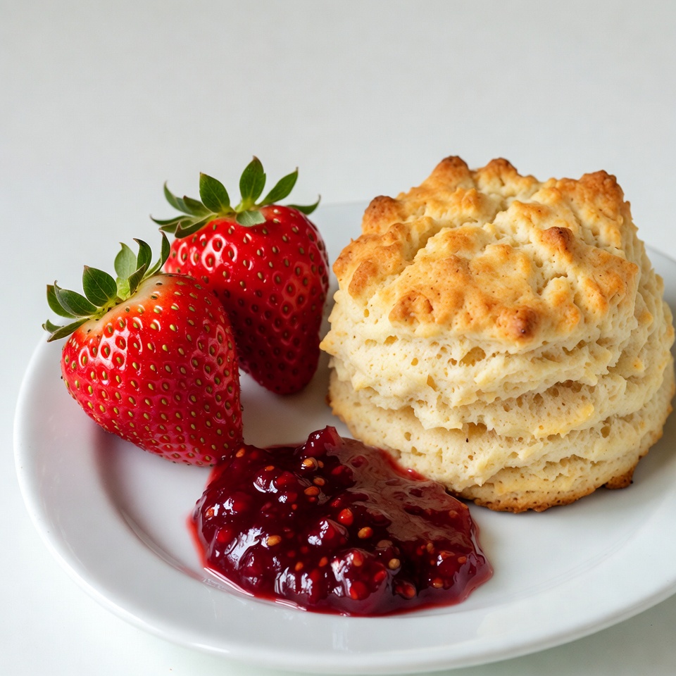 Strawberries, Jam and Biscuit on Plate Strawberries, Jam and Biscuit on Plate
