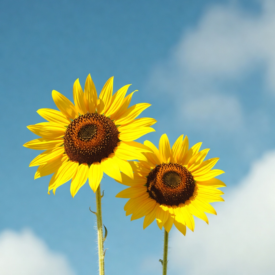 Two Sunflowers Against Blue Sky Two Sunflowers Against Blue Sky