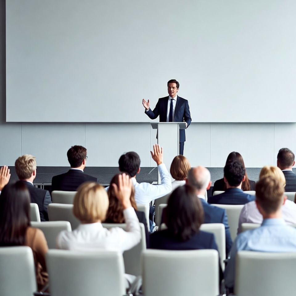 Man speaking at business conference Man speaking at business conference