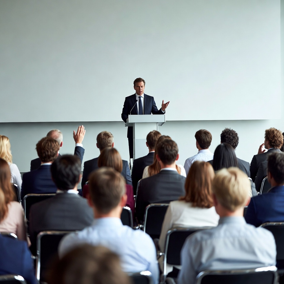 Man speaking at business conference Man speaking at business conference