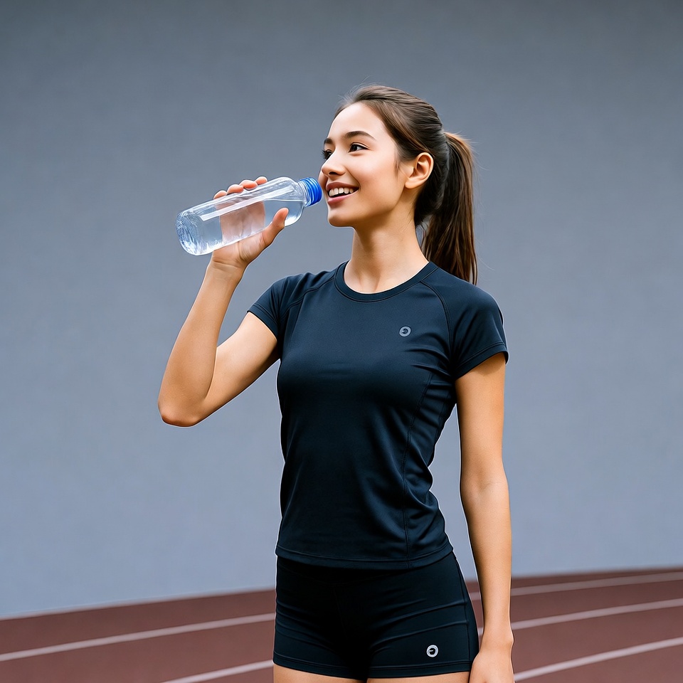 Asian woman drinking water after workout Asian woman drinking water after workout