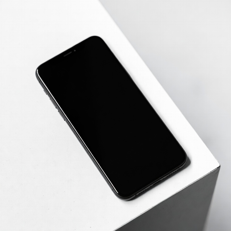 Black iPhone on white table Black iPhone on white table
