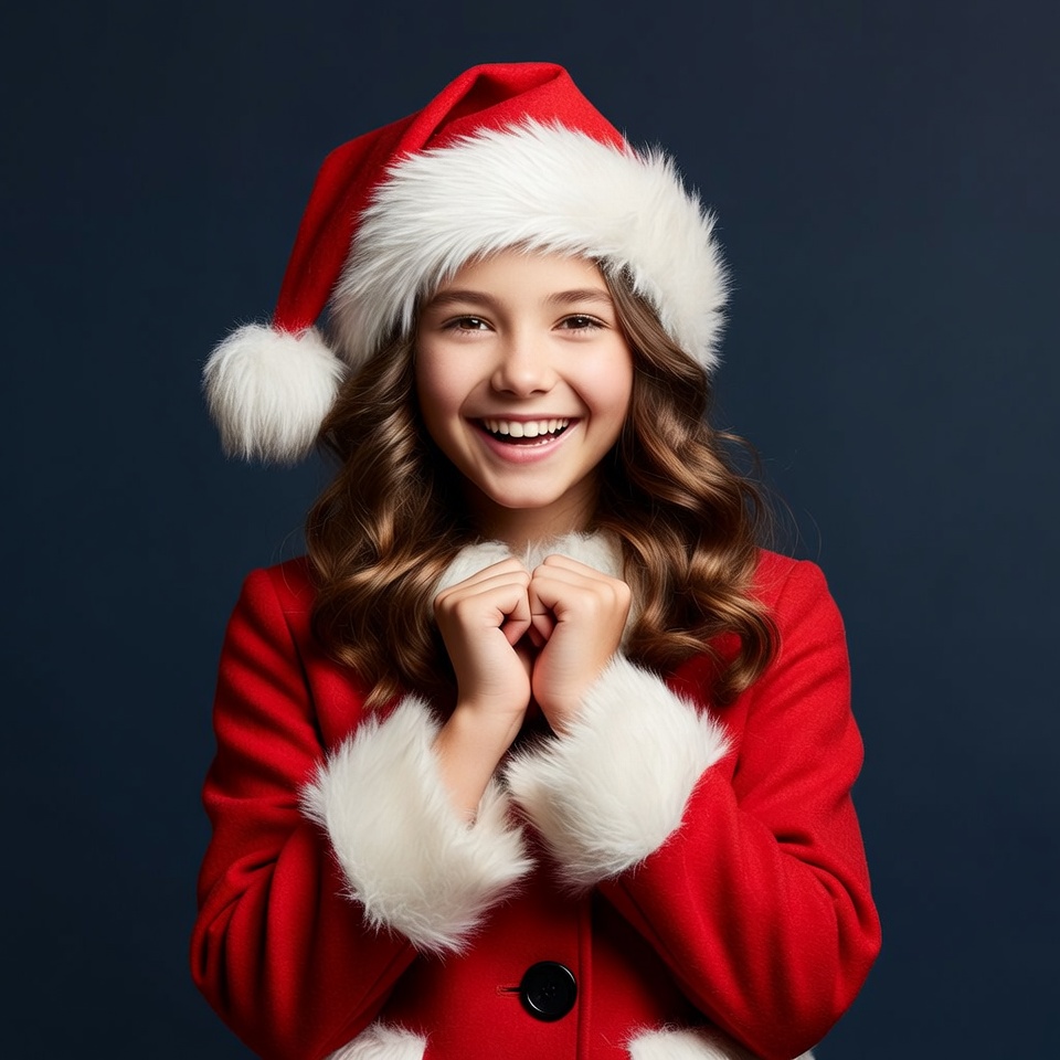Girl smiling in Santa hat and coat Girl smiling in Santa hat and coat