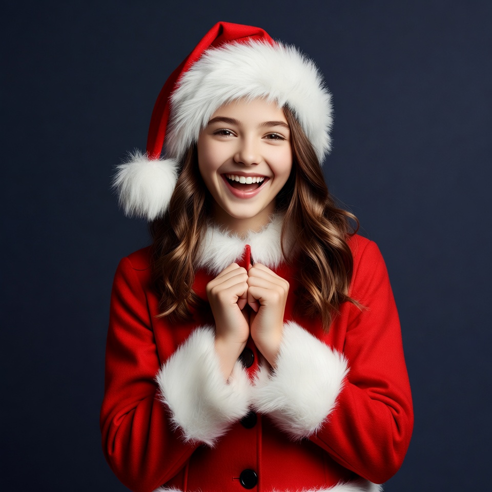 Girl smiling in Santa hat and coat Girl smiling in Santa hat and coat