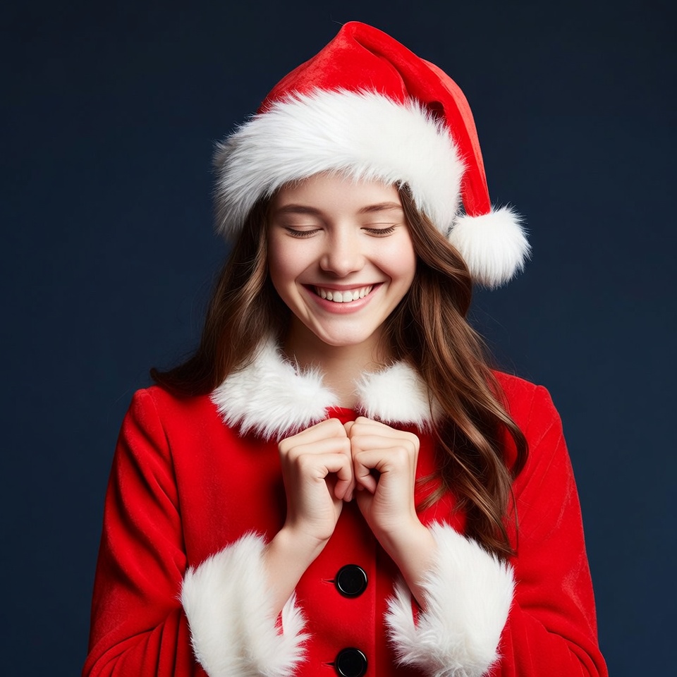 Young woman in Santa hat smiling Young woman in Santa hat smiling