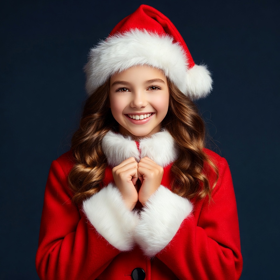 Girl in Santa hat smiling Girl in Santa hat smiling